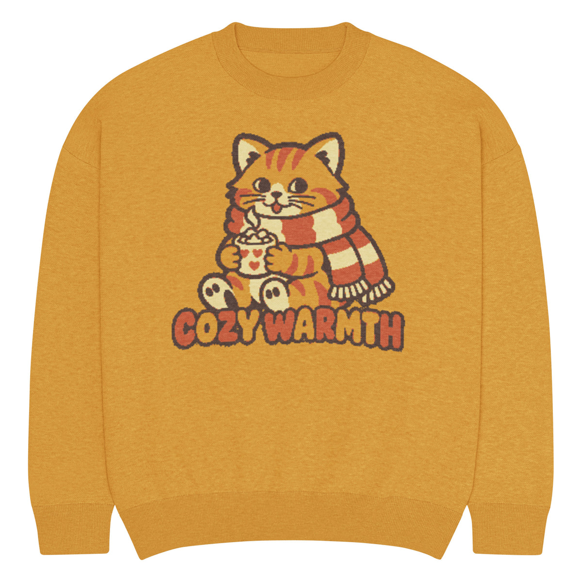 Cozy Warmth cat knitted jumper, mustard yellow, unisex – image 8
